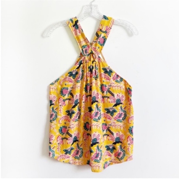 Maeve Anthropologie Mica tank top yellow pink floral sleeveless halter ring - Picture 2 of 9